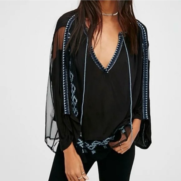 Free People Tops - Free People Eden black embroidered blouse